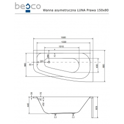 Wanna Luna 150x80 prawa z obudową akrylową Piramida Besco PMD